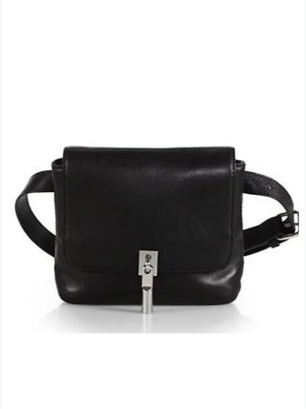 Elizabeth and James Black Leather Belt Bag with Silver Hardware